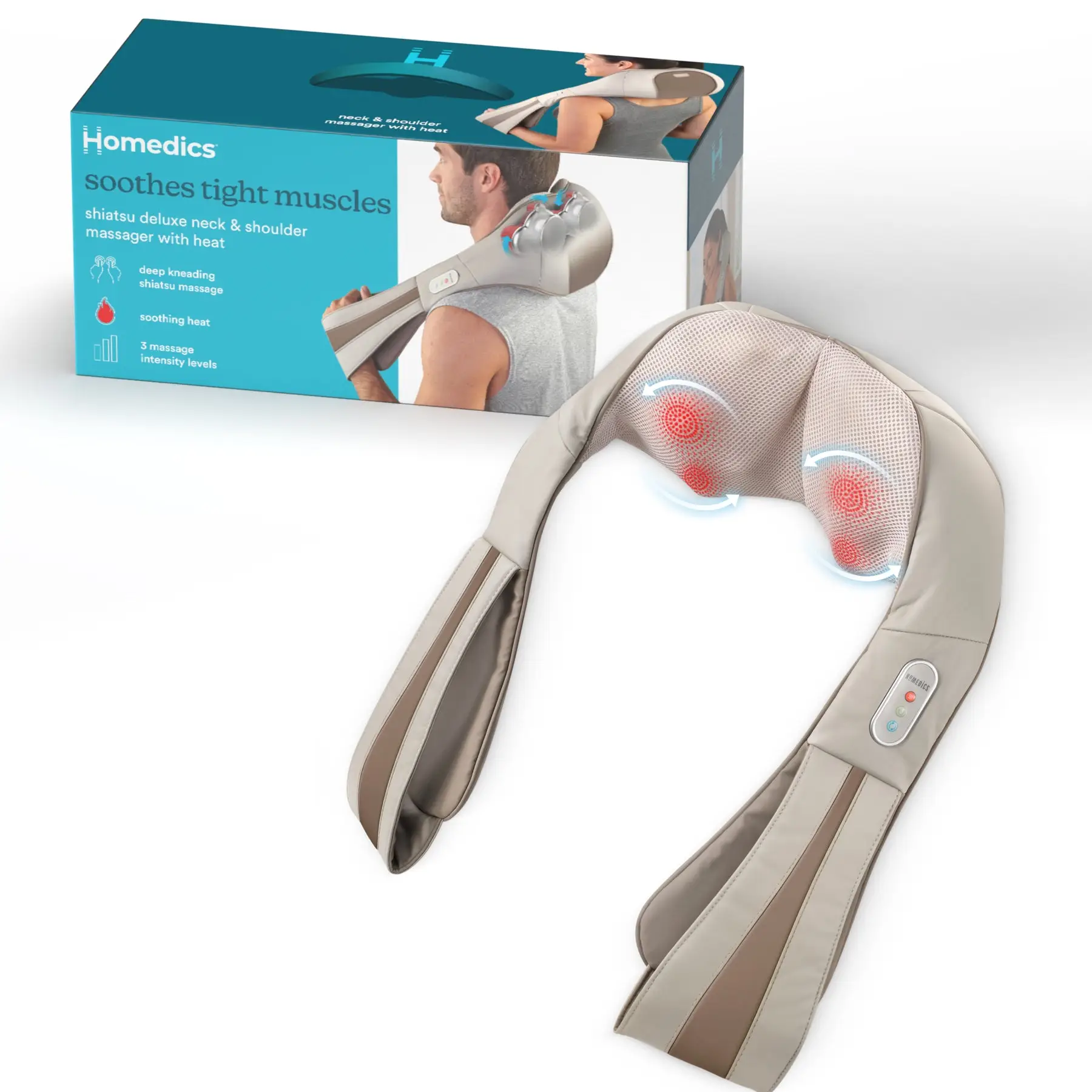 Quad Action Shiatsu Kneading Neck & Shoulder Massager With Heat by HoMedics