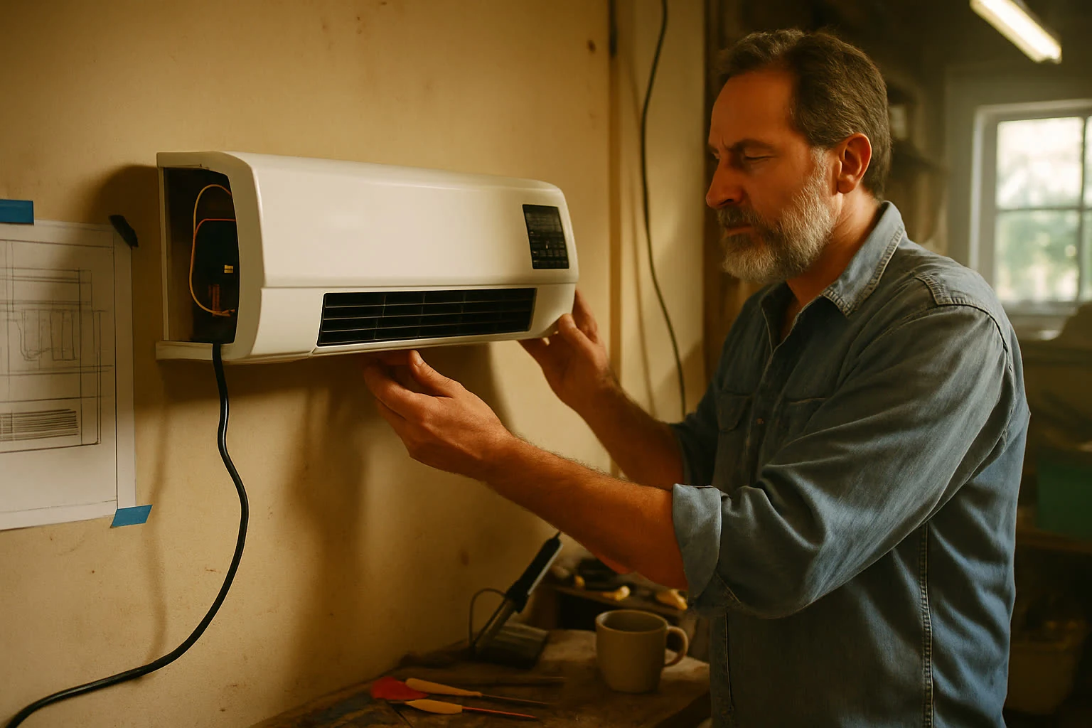 Daniel R., 47, with the Coolizi prototype mounted in his Phoenix garage.